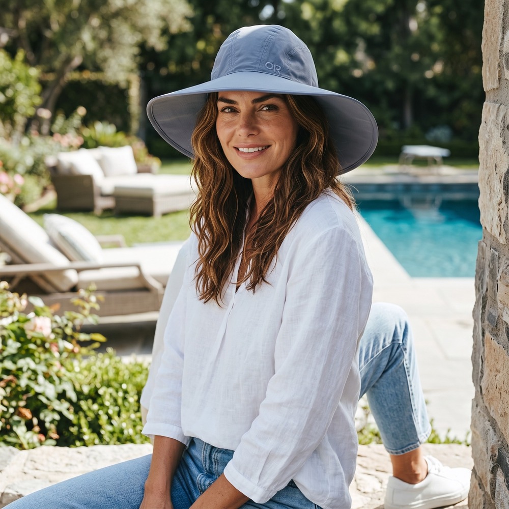 Outdoor Research Women Sun Sombrero Wide Brim Hiking Hat Gray Blue Large L/G